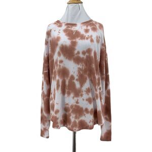Sweet Romeo Thermal Top Womens M Medium Mocha Tie Dye Waffle Knit Lightweight